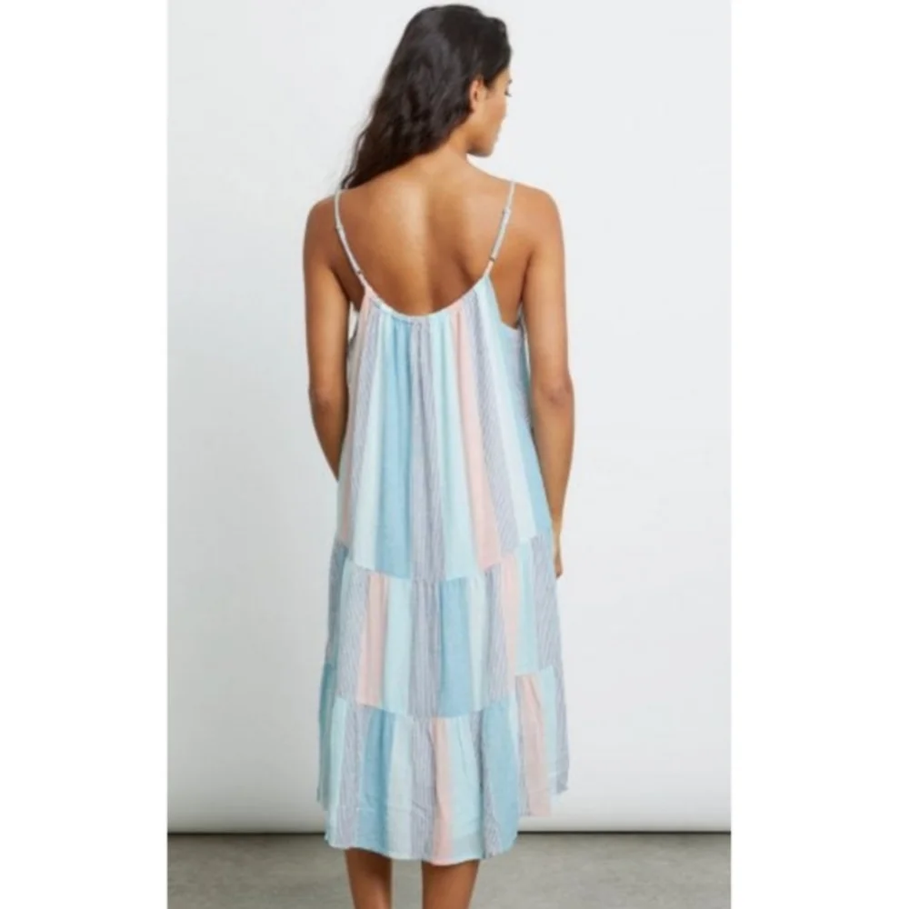 RAILS Adora Highland Stripe Tiered Coastal Beachy Pastel Midi Dress - Picture 2 of 11